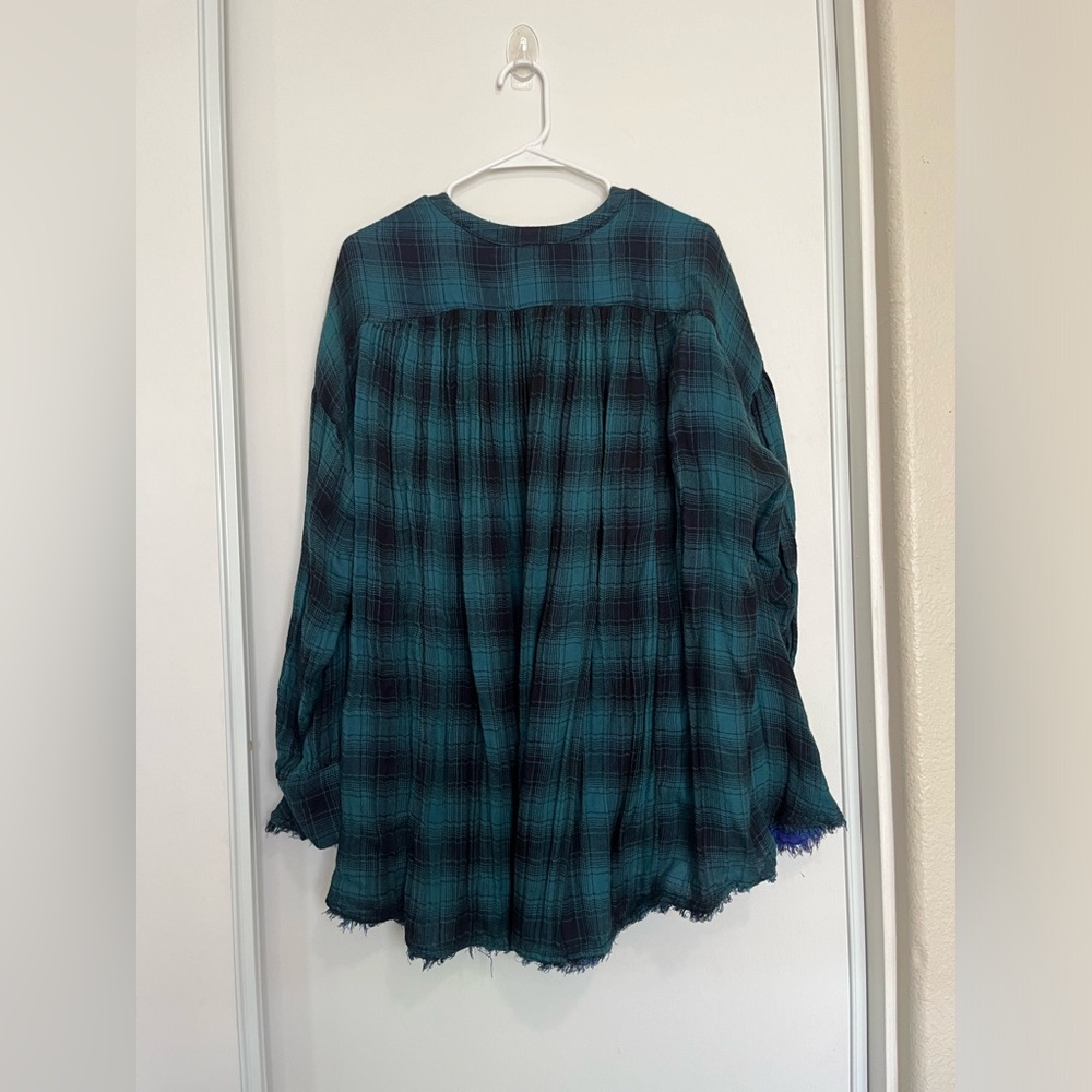 Free People Come On Over Plaid Pleated Button Down Flannal Shirt Size Small Boho - Picture 6 of 7